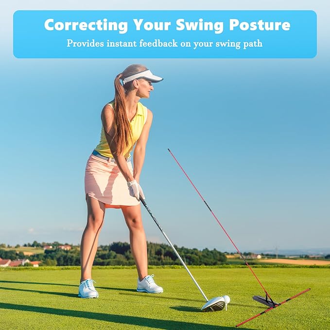 Golf Alignment Stick Holder, Golf Swing Plane Trainer with 7 Adjustable Angles for Aiming, Putting, Full Swing Trainer, Posture Corrector Golf Swing Trainer with Metal Sticks