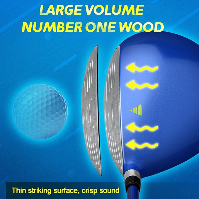 PGM Golf Club Set - 9 Pieces Junior Complete Golf Club Set for Kids Children - Right Handed - Driver(#1), Hybrid, Iron(#7,#9,#S), Putter, Golf Stand Bag