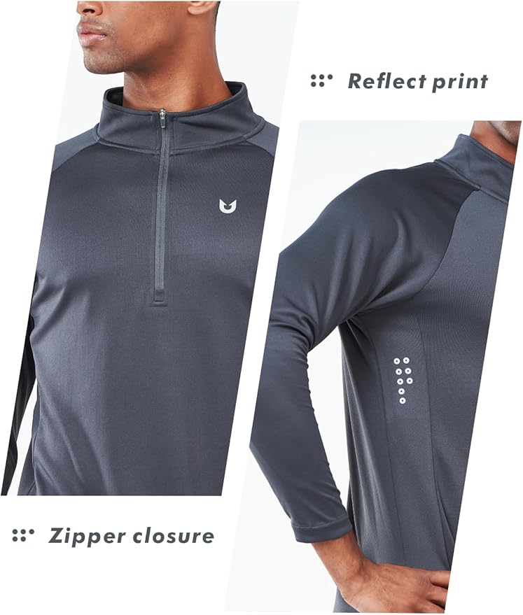 NORTHYARD Quarter Zip Pullover Men Running Shirt Long Sleeve Moisture Wicking Quick Dry Athletic Workout Shirts