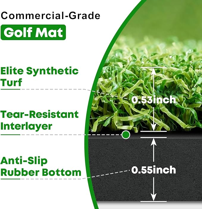 Integrated Golf Mat with Ball Tray, Small Thickening Golf Mats Practice Outdoor & Indoor, Artificial Grass with Anti-Slip Rubber Bottom Mat for Driving, Chipping Swing