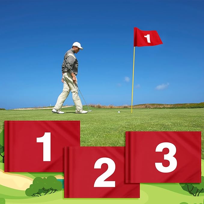 9 Pieces Large Numbered Golf Flags with Tube Inserted 20''L x 14''H Oversize Putting Flags Number 1-9, 420D Nylon Flag for Yard Indoor Outdoor Backyard Garden