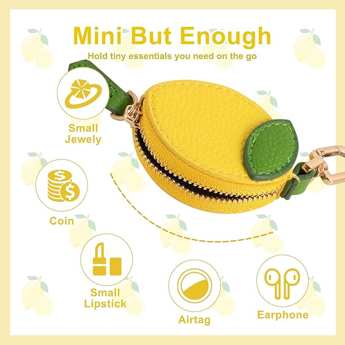 XSUIOY Orange Fruit Coin Purse Keychain Bag Charm, Mini Leather Coin Purse & Pouch Airtag Holder Keychain, Kawaii Bag Charms for Handbag, Tote, Keys, Airtag, Gifts for Girls & Women