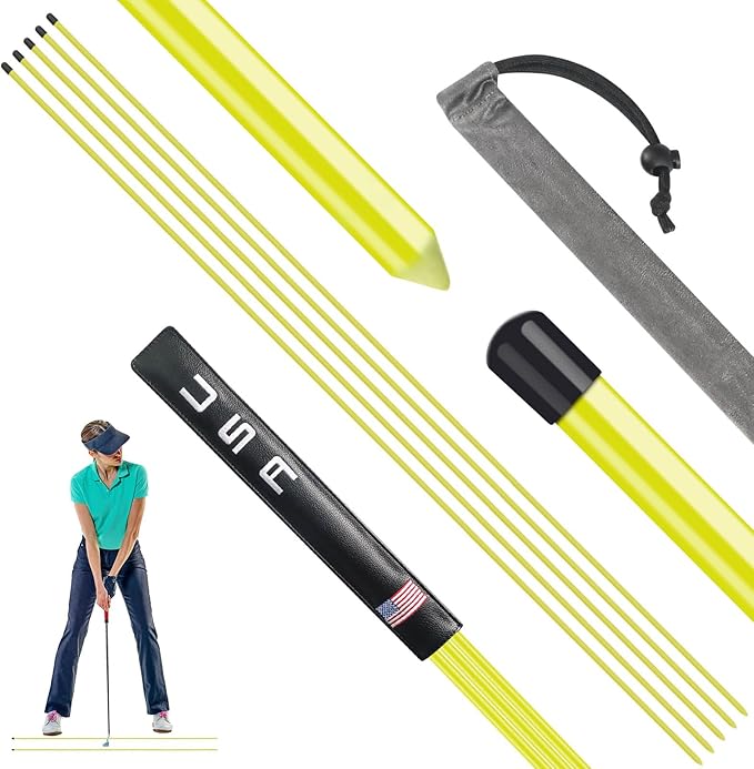 Golf Alignment Sticks 43 Inches Value 5-Pack with Premium Cover, Training Rods Essential Aiming Stick for Perfect Swing & Accurate Aiming & Effective Practice Guide