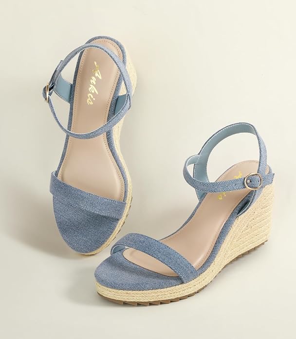 Ankis Platform Wedge Sandals for Women, Black Brown White Nude Espadrille Womens Wedge Sandals Comfortable Open Toe Ankle Strap High Heel Wedges for Women Dressy Summer -3.4Inch