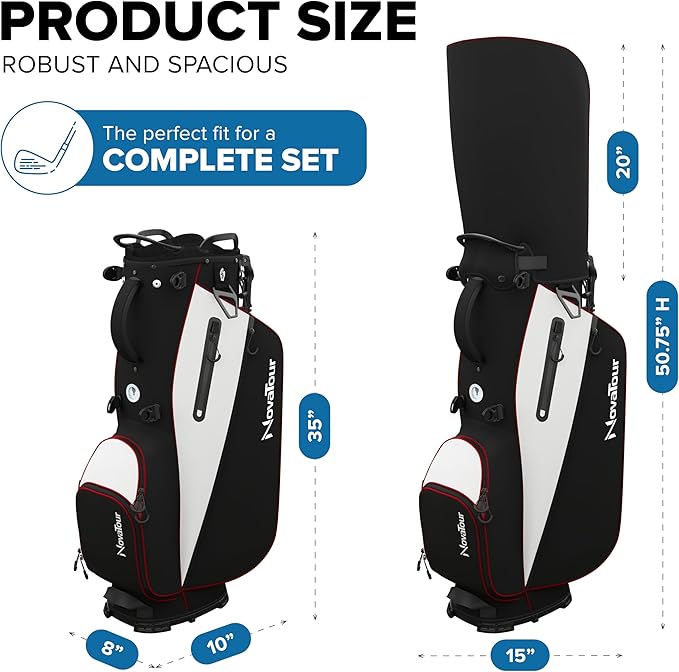 Golf Stand Bag - Lightweight Golf Bag with Stand and 7 Way Dividers, Dual Strap, Waterproof Pocket, Insulated Sleeve, Easy-Lift Handles and Swing-Cam Holder