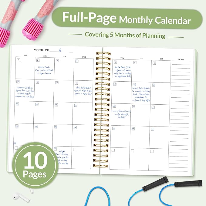 Fitness Journal Workout Planner for Women & Men, A5 (6.4" x 8.3") Workout Journal Log Book Planner Gift for Track Gym Essentials, Home Workouts, Track Progress, Achieve Wellness Goals, Green
