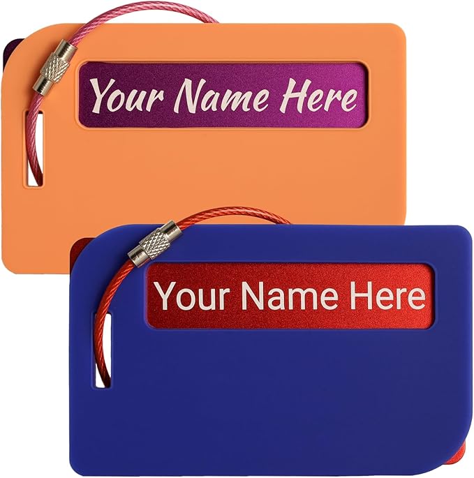 Full Privacy Personalized Metal Luggage Tags for Suitcases - Laser Engraved Aluminum Luggage Tags with Silicone Sleeves Pack of 2 (Privacy-Enhanced Bundle, 2x3.5)