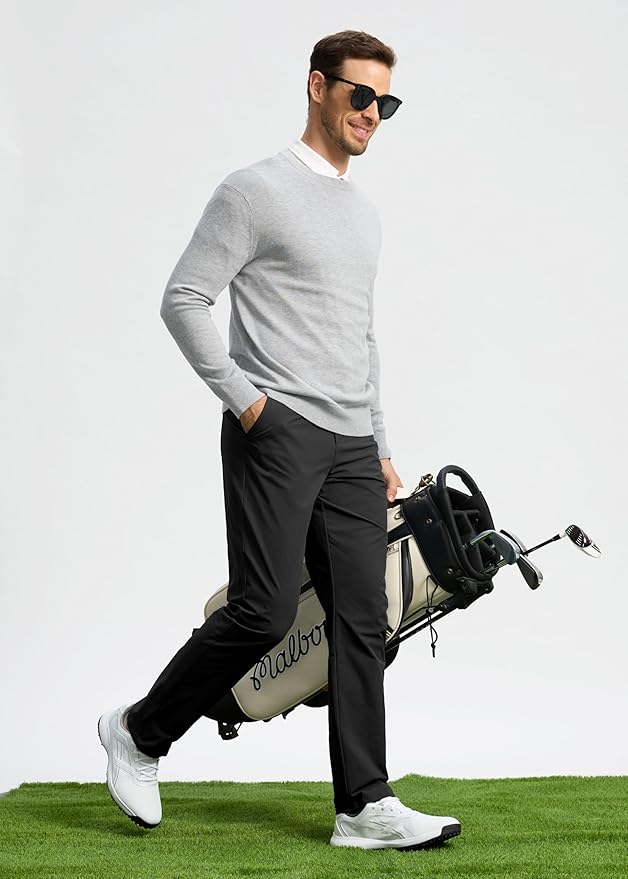 Pudolla Men's Golf Pants Stretch Work Dress Comfy Pants 30"/32"/34" Lightweight Quick Dry Casual Slacks Trousers with Pockets