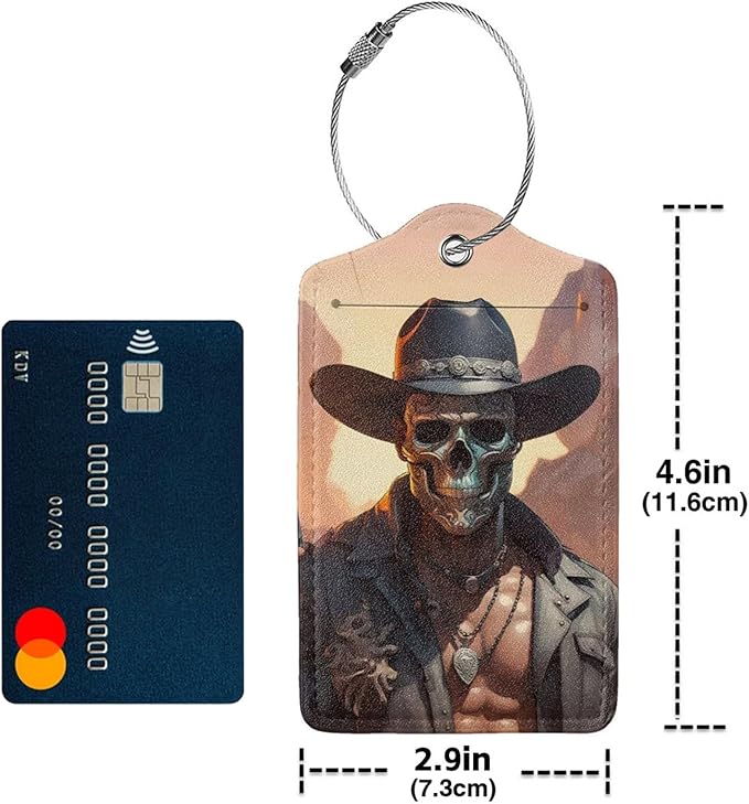 TSA Approved Luggage Tags for Suitcases Skull Cowboy Hat 2 Pack Funny Leather Carnival Cruise Airport Cute Travel Name Tags Golf Bag tag Ships Essentials Privacy Cover ID Label for Women Men