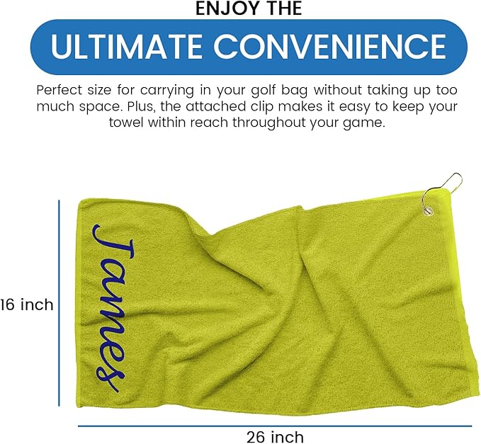 Personalized Passion Golf Towel with Embroidered Name - 16"x26" Custom Golf Towels with Clip - Soft & Highly Absorbent Plush Velour - Easily Wipes Away Sweat and Dirt - Gift for Golfers - Lime Green