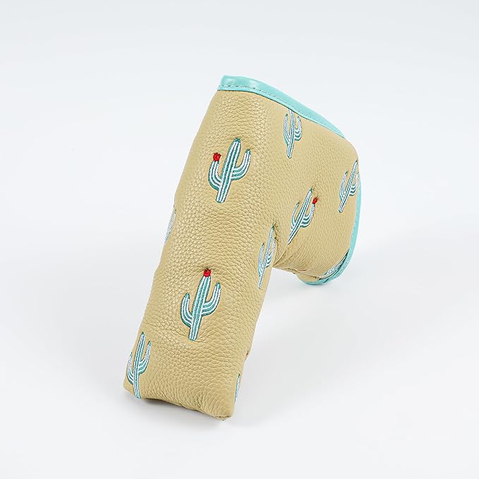 Golf Club Headcover, Premium Leather Embroidery Mallet Putter Cover Blade Head Covers, Stylish Golf Accessories, Great Golf Gifts for Men and Women Golfers