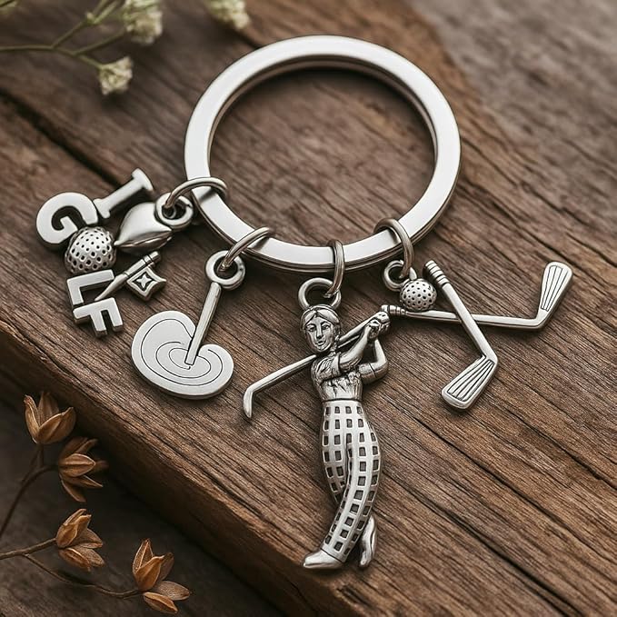 Golf Keychain – Golf Club, Ball, “GOLF” Letters, Flag Number 4 & Golfer for Women Bag Charms, Cool Key Chains Gifts for Men Womens Golf Lovers, Players & Sports Fans