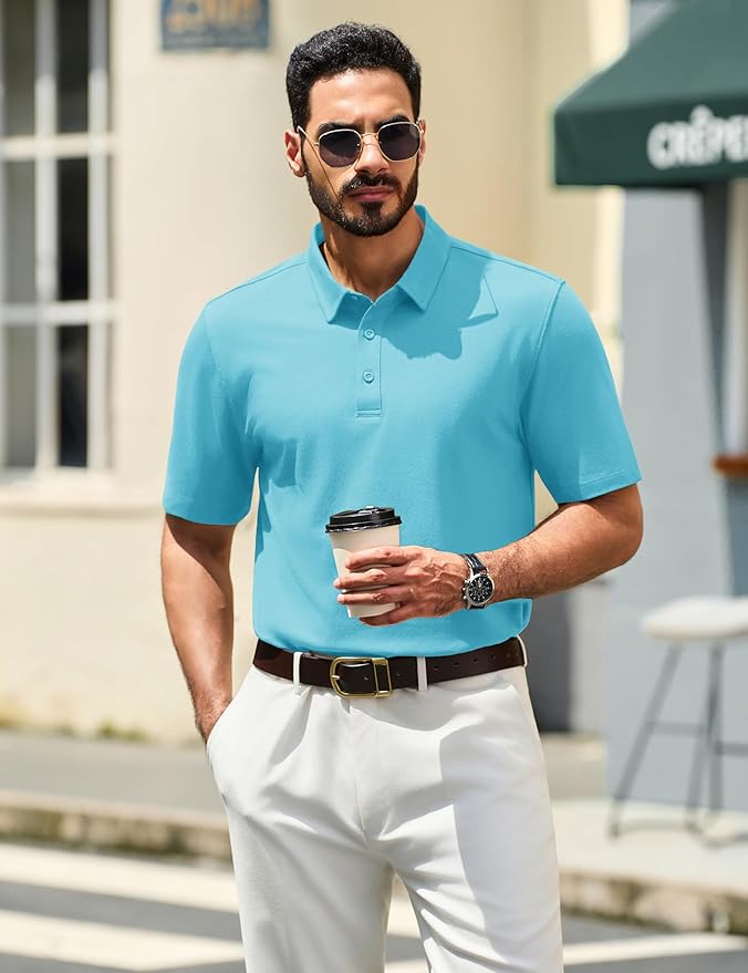 TACVASEN Mens Polo Shirts Short Sleeve Pique 3 Buttons Golf Polo Cooling Performance Moisture Wicking Shirt
