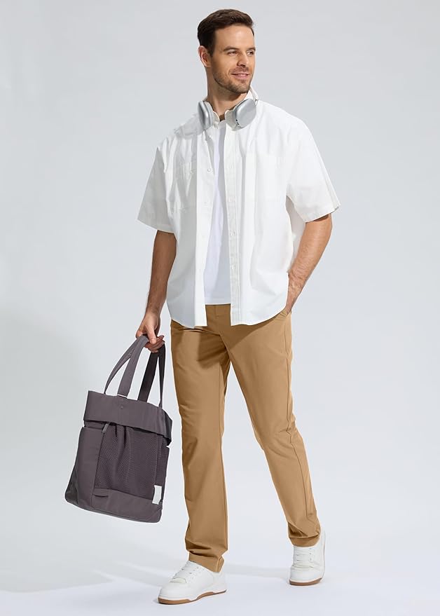 Pudolla Men's Golf Pants Stretch Work Dress Comfy Pants 30"/32"/34" Lightweight Quick Dry Casual Slacks Trousers with Pockets