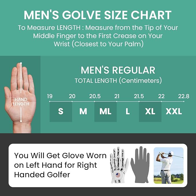 Golf Gloves Men All Premium Cabretta Leather 1 Pack with 2 Ball Marker, Mens Golf Glove Right Handed Golfer Left Hand All Weather Grip, Fit Size Small Medium ML Large XL