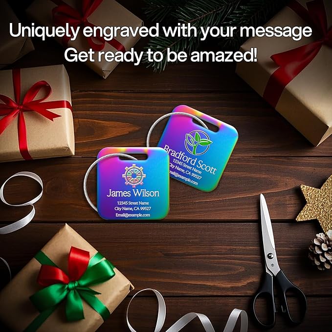 Personalized Luggage Tags - Custom Photo Metal Luggage Tags for Suitcases, Backpacks and Bags with Your Personalized Photo Club Logo Text (Square-Nebula)