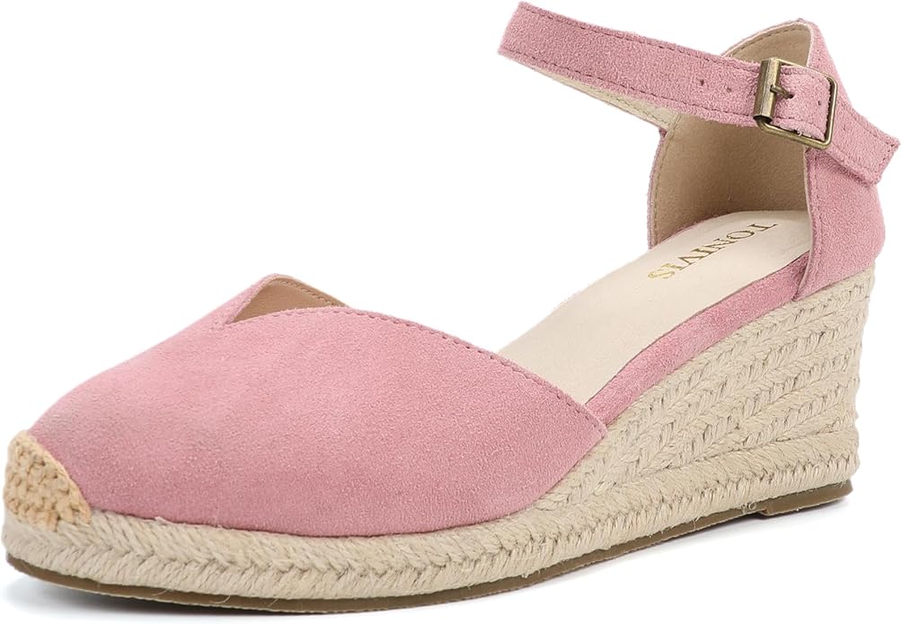 Platform Wedges Sandals for Women, 3" Wedge, Ankle-Strap, Cap Toe, Summer Espadrilles Heel Shoes