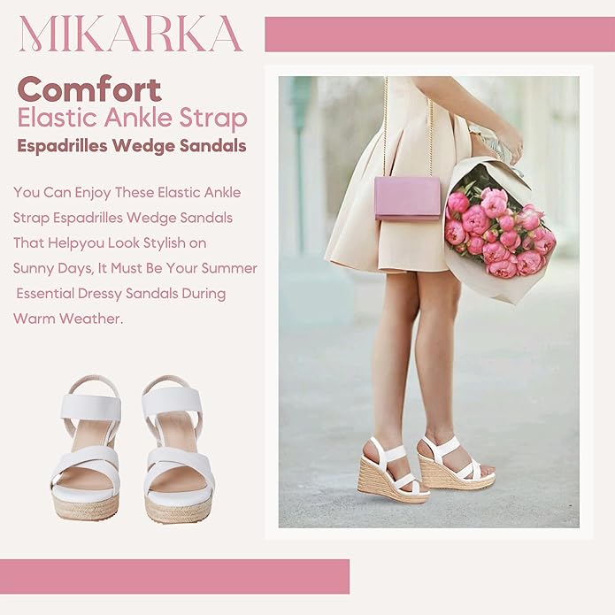 mikarka Women's Open Toe Espadrilles Wedge Sandal Slip On Elastic Ankle Strap Platform Sandals Dressy Comfortable Wedges Shoe