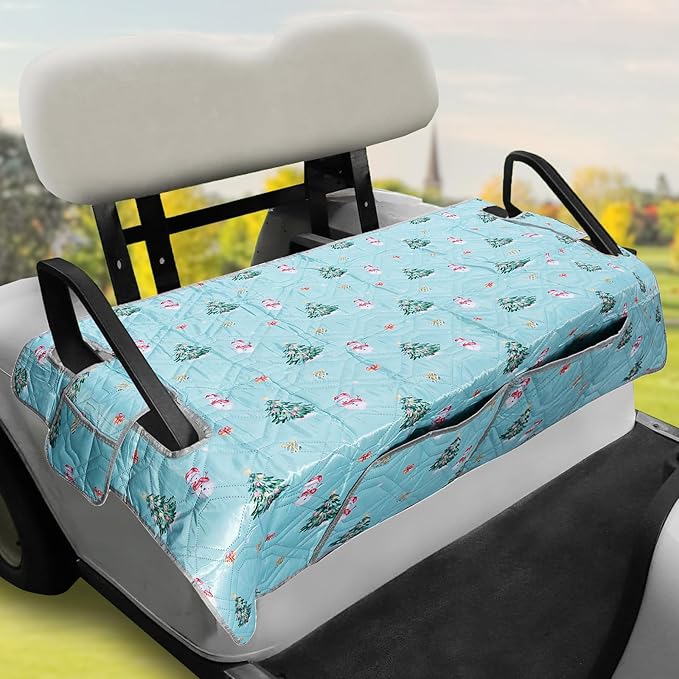 Golf Cart Seat Covers,Nonskid Bottom Golf Cart Seat Towel Blanket with 2 Front Pockets,Short Plush Surface, Soft and Comfortable,Fits for EZGO, Yamaha, Club Car and More 2 Person Seats Golf Carts