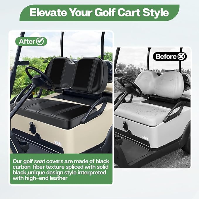 T TGBROS Golf Cart Seat Covers Fit for Yamaha Club Car EZGO Ordinary Front Rear Seat Cushion Waterproof Vinyl Leather Breathable Comfortable Replacement Black Seat Cover Anti-Scratch