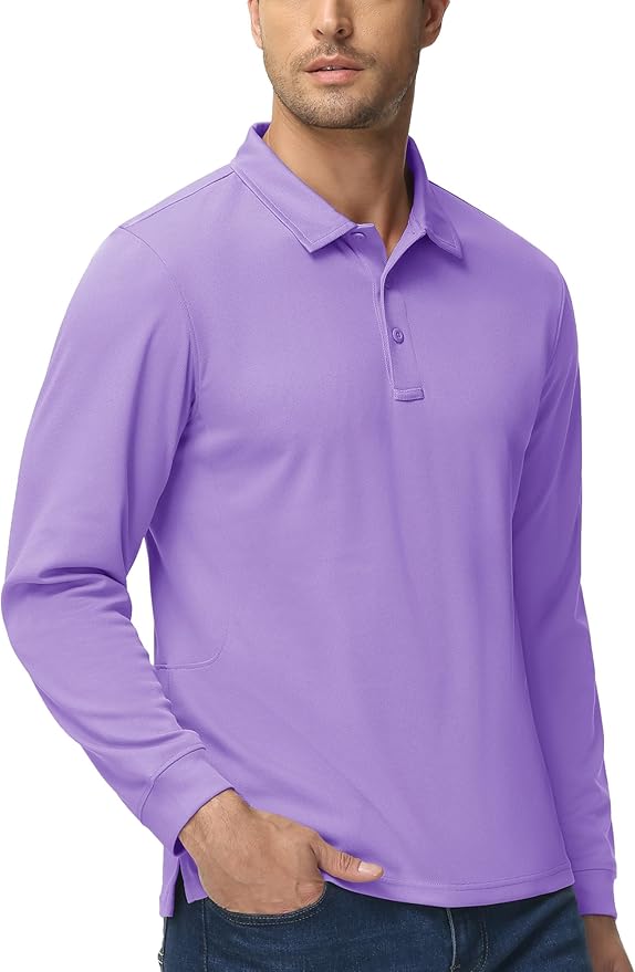 MAGCOMSEN Men's Polo Shirts 3 Button Quick Dry Performance Long Sleeve Tactical Shirts Pique Jersey Golf Shirt