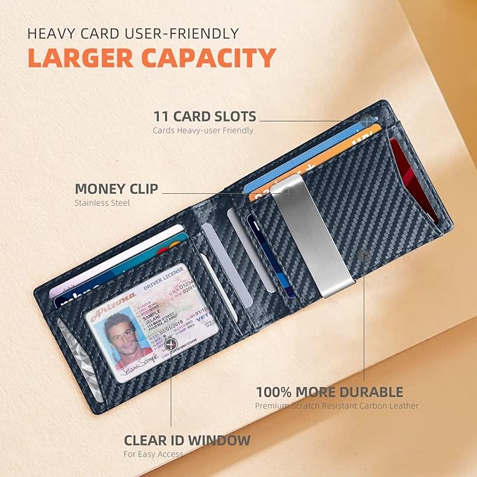 RUNBOX Money Clip Wallets for Men,Slim Leather Mens Bifold Wallet,RFID Blocking Front Pocket Wallet,Thin Credit Card Holder with Gift Box