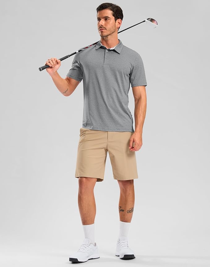 Golf Shirts Heather Polo Short Sleeve Dry Fit Lightweight Moisture Wicking Collared Shirts Casual Athletic Business
