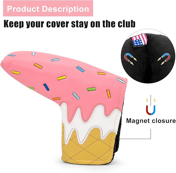 Golf Wood Head Covers Driver Cover 3 Wood Headcover Hybrid Head Covers Embroidery Ice Cream Design Golf Club Headcovers Leather Hand-Made Wood Head Cover