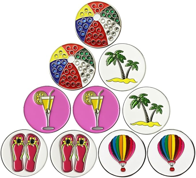 Lot of 10 Golf Ball Markers Assorted Patterns - Soft Enamel Technique