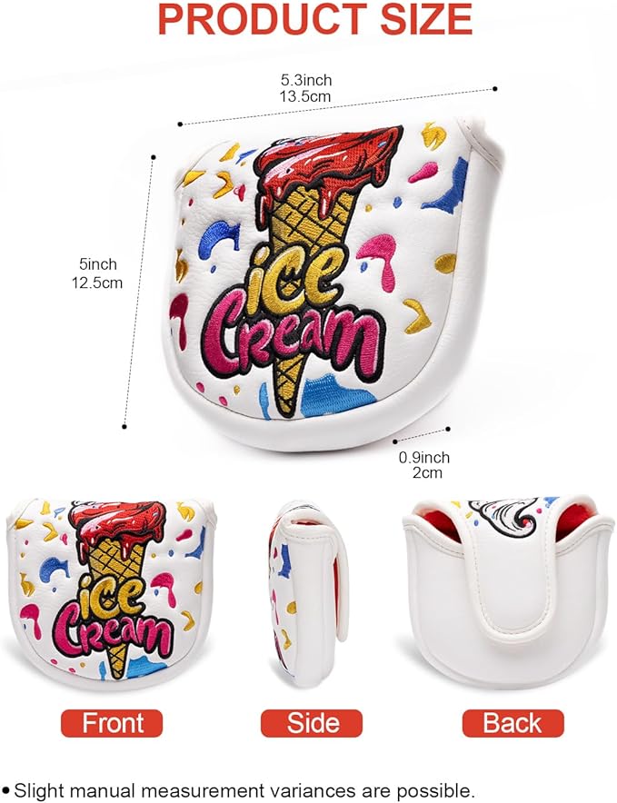 Golf Club Head Covers, Ice Cream Golf Headcovers for Drivers, Fairway Woods, Hybrids, Mallet Blade Putter Cover, Funny Golf Club Covers with Premium PU Leather and Advanced Embroidery for Most Brands