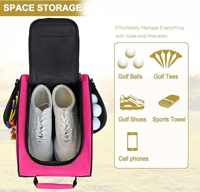 Goloni Golf Shoe Bag for Men & Women, Padded Travel Shoe Bag with Side Accessory Pockets,Sport Shoe Carrier for Golf Shoes,Socks,Tees & Balls,Durable & Lightweight Design (Pink)