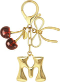 Gold Bubble Heart, Cherry, Bow & More Designs Letter Initial Keychain Bag Charms – Cute Purse Charms for Handbags