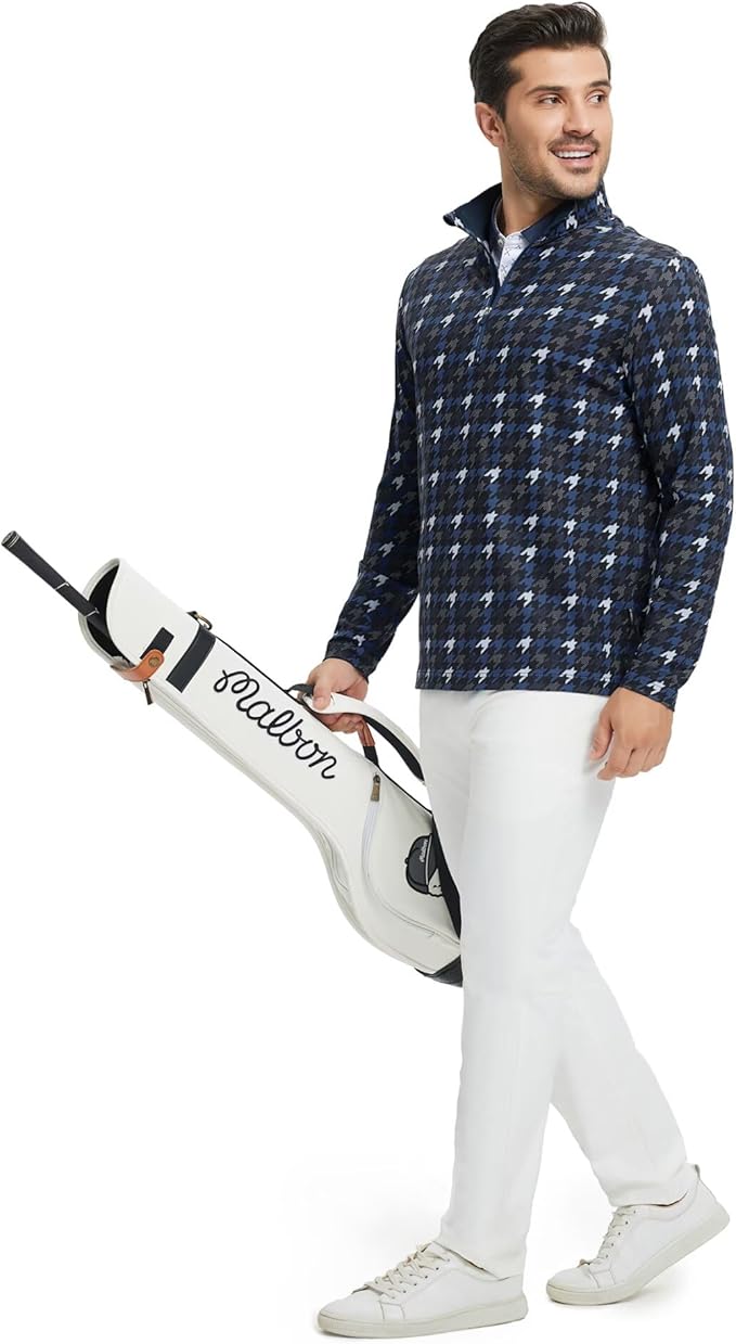 M MAELREG Quarter Zip Golf Pullover Men Dry Fit Long Sleeve Performance Wicking 1/4 Zip Full Print Pullover Mens Sweatshirt