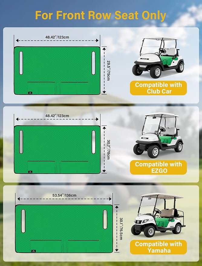 Golf Cart Seat Covers,Golf Cart Seat Towel Blanket with 4 Front Pockets & Nonskid Bottom Fits for Yamaha Driver 1&2 and More 2 Person Seats Golf Carts (Christmas Green, Yamaha)