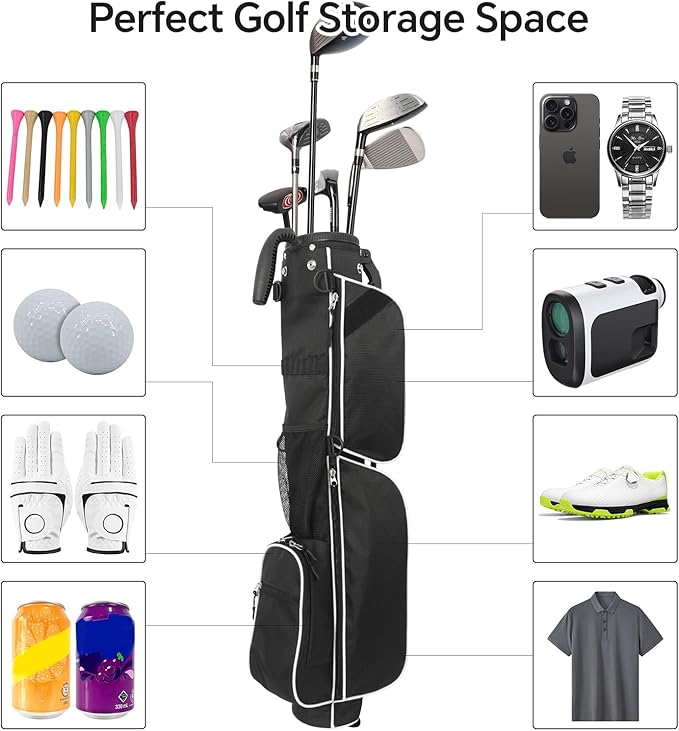 Golf Bag Lightweight Carry Bag, Dual Strap Golf Stand Bag with 6 Pockets, Lightweight Small Golf Bag for a Few Clubs and Rain Cover Hood