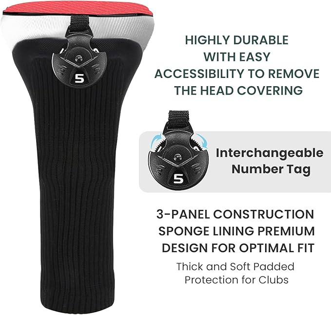 FINGER TEN Golf Club Head Covers Woods Hybrids 1/2/3/4 Pack, Headcovers Men Women 3 5 7 X with Interchangeable Number Tag, Fit All Wood Hybrid Clubs