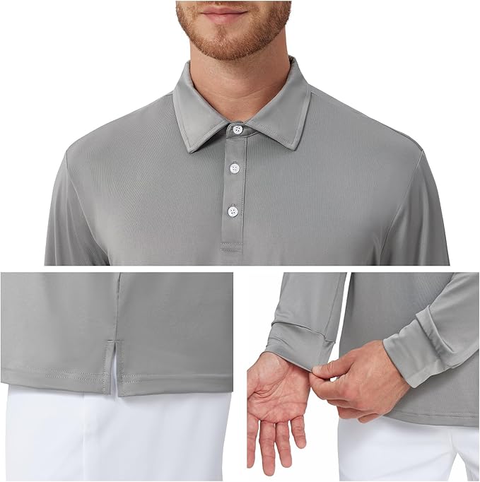 NAVISKIN Men's Polo Shirts Long Sleeve Golf Shirts with Collar UPF 50 SPF Shirt for Men Quick Dry Moisture Wicking