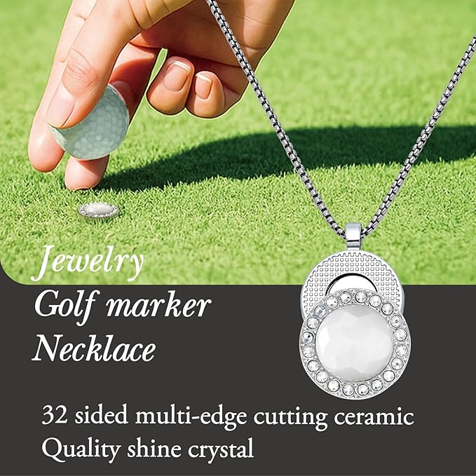 Golf Ball Marker with Ceramic Crystal Ball Marker Necklace (20mm Small Size) Gifts Accessories Women Golfers