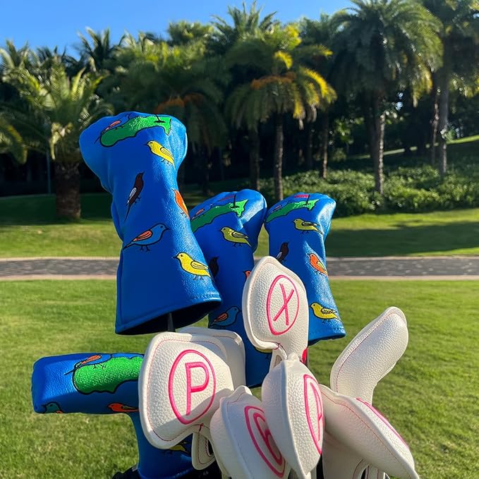 1 Pcs Montela Golf Club Covers,Colorful Birdie Tee 3 Wood Headcover Driver Headcover Fairway Wood Head Covers Hybrid Headcover Leather Golf Head Covers for Odyssey Scotty Cameron Taylormade
