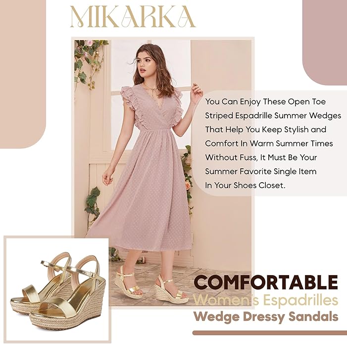 mikarka Women's Espadrille Wedge Sandals: Ankle Strap Platform Open Toe Wedges - Stylish High Heel Dressy Summer Wedges for Women, Inspired by Espadrilles