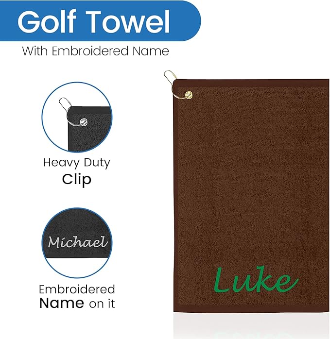 Personalized Passion Golf Towel with Embroidered Name - 16"x26" Custom Golf Towels with Clip - Soft & Highly Absorbent Plush Velour - Easily Wipes Away Sweat and Dirt - Gift for Golfers – Dark Brown