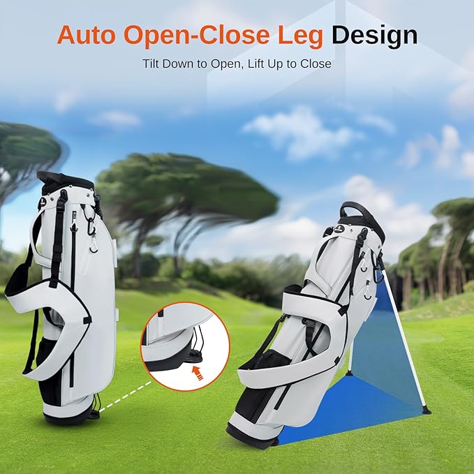 Lightweight Golf Stand Bag, 4-Way Full-Length Dividers, Holds Up to 10 Clubs, 3.7 lbs Golf Bag with Dual Straps & Stand for Driving Range, Par 3, and Standard Courses