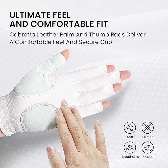 FINGER TEN Stylish Golf Gloves Women with Ball Marker 1 Pack for Left or Right Hand, Breathable Glove with Fashion Patterns for Ladies Right Left Handed Golfer