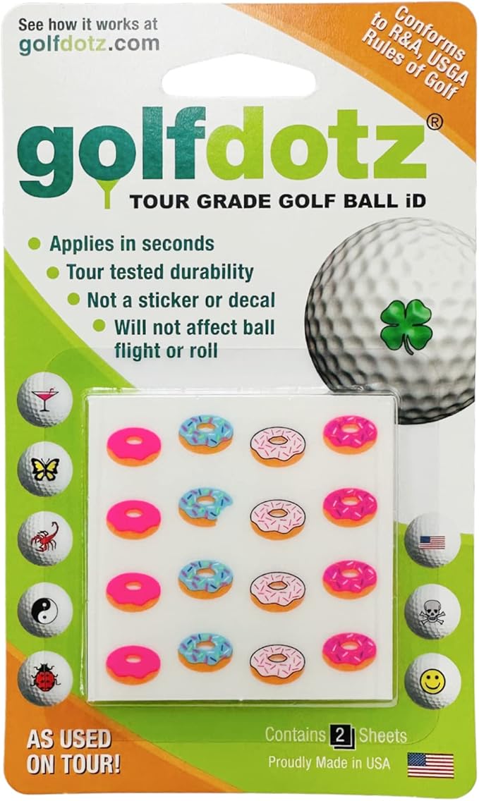 Golfdotz - USGA Rule Conforming Golf Ball Markers, Golf Ball Stickers for Marking Balls, No More Smearing from Stamps, Gifts for Golfers, Dads, and Retirees, (Emoji Collection; 24-32 Count)