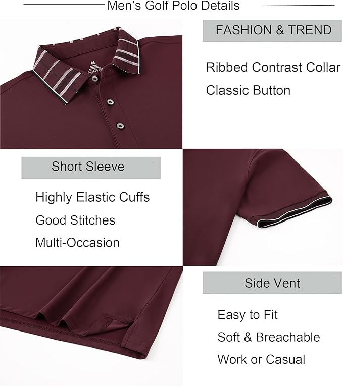 Alex Vando Mens Golf Shirts Moisture Wicking Quick-Dry Short Sleeve Fashion Designed Polo Shirts for Men