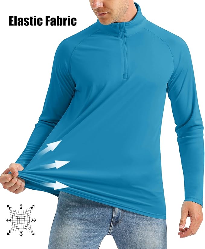MAGCOMSEN Men's Long Sleeve Sun Shirts UPF 50+ Tees 1/4 Zip Up Fishing Running Rash Guard T-Shirts Outdoor Shirt