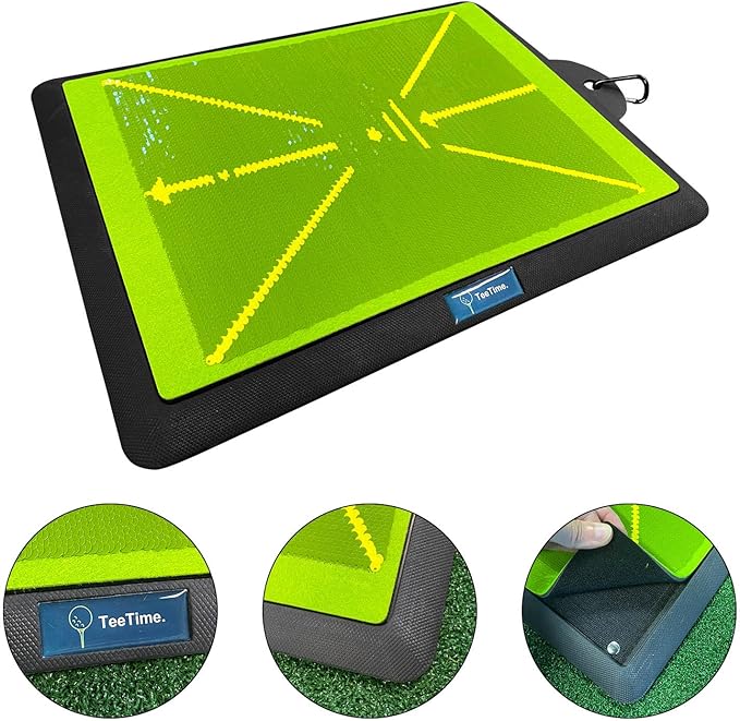 TeeTime Golf Practice Mat - Patent Pending - Instant Swing Path Feedback - Indoor-Outdoor with Carry Clip