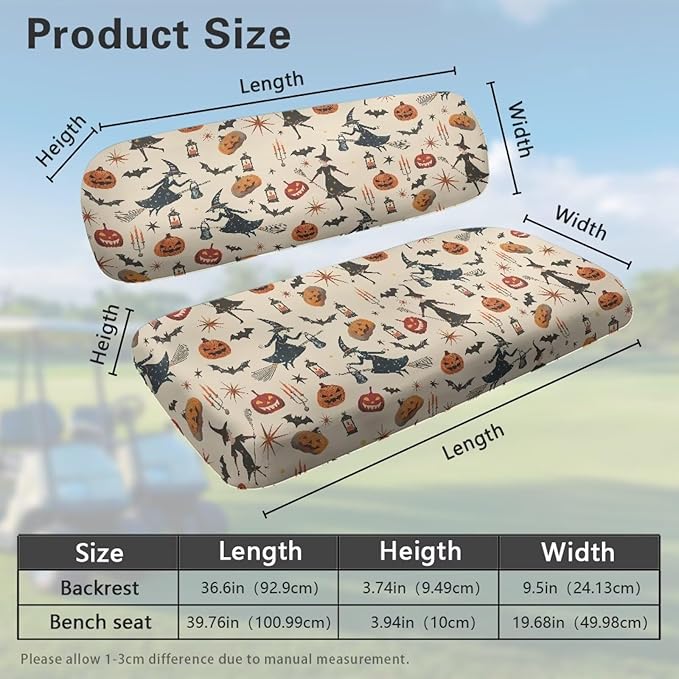 Golf Cart Seat Covers, Universal Fit & Nonskid Bottom Fits for Club Car 2 Person Seats Golf Carts