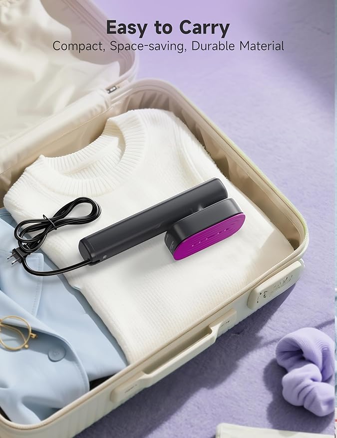 Steamer for Clothes,1200W Powerful Portable Steamer Iron,15s Fast Heat-up,100ml Tank,20 Min Continuous Steam, Wrinkle Remover for Travel, Home, Office(Purple)
