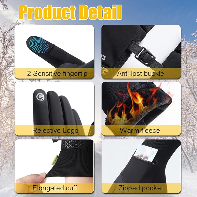 Winter Gloves for Men Women Waterproof Glove,Touchscreen Gloves Thermal Snow Gloves for Running Cycling Driving